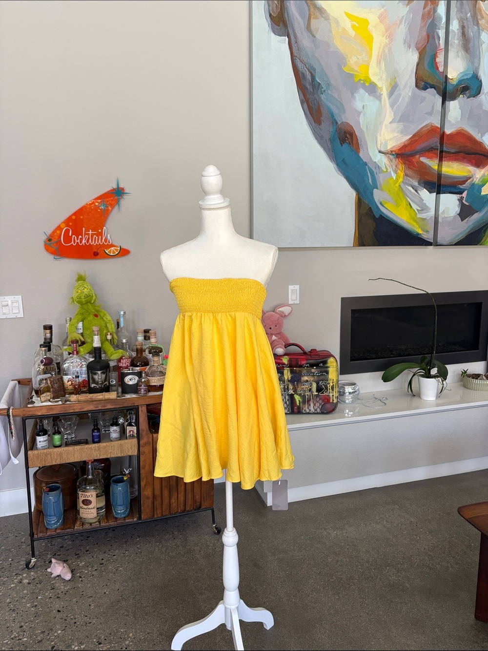Bright Yellow Strapless Summer Dress